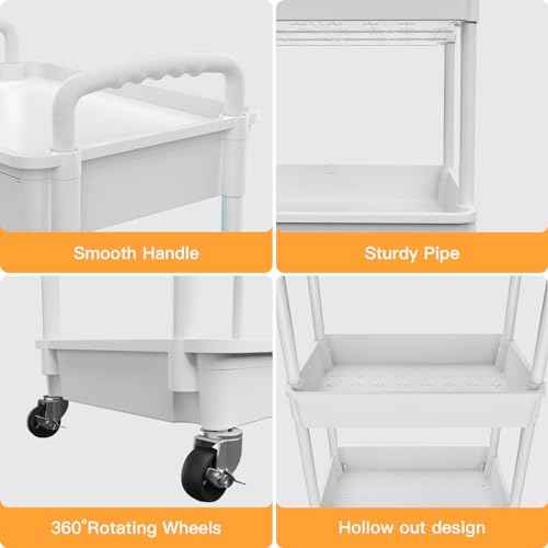 4 Tier Rolling Utility Cart with Drawer,REBECAT Utility Cart Made of Multifunctional Storage Organizer Tool for Kitchen,Bathroom,Living Room,Office(Gray)