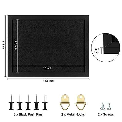 TORASO Cork Board Bulletin Board with Felt,Wood Framed Display Bulletin Board for Walls with Pins, Eye Bolts, gaskets, Screws, Pin Board for Office, School and Home(Black,1pc)