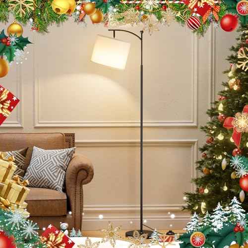 60" Floor Lamps with Remote Control & Bulb, Colors Temperature & Brightness Adjustable, White Shade & Black Pole