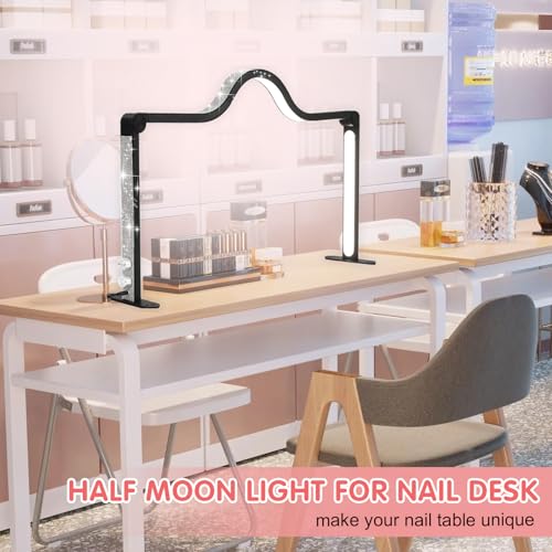 Half Moon Foldable LED Nail Tech Lamp for Desk, 35inch Adjustable 3000K-6000K Dimmable Manicure Table Lamp with Phone Holder (White)