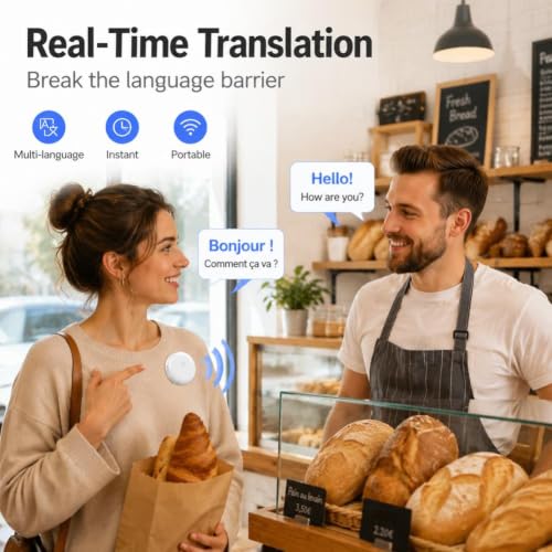 LuckyOkay Portable Language Translator - Real-Time Voice Translator for 160+ Languages, Wearable Travel Essential