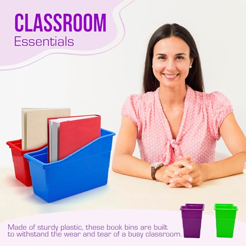 6-Pack Plastic Book Bins for Classroom & Office Storage - Durable & Vertical Organizer