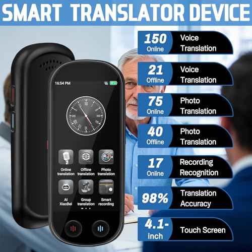 Translator Device - Real Time Language Translation Device with 150+ Languages, Upgraded Ai LanguageTranslator No WiFi Needed, Offline Recording Photo Input Translation for Travel Business Learning