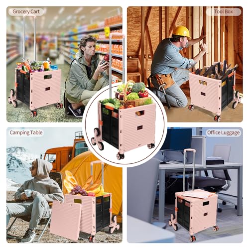 SELORSS Foldable Utility Cart Collapsible Crate Rolling Carts with Stair Climbing Wheels Rolling Tote Basket Teacher Cart with Lid Wear-Resistant 360¡ÆRotate Wheel Noiseless for Shopping Grocery Office