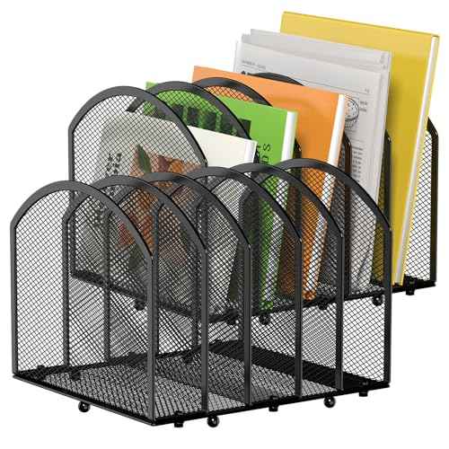 Desk File Organizer 5 Sections Desktop Organizer File Mail Sorter Office Organization File Folder Holder for Office School & Classroom (Black, 5 Section - 2Pack)