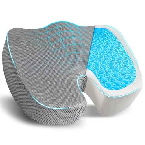 EcoNour Gel Seat Cushion for Tailbone Pain Relief | Computer Chair Cushion for Back Pain | Office Chair Gel Cushion for Coccyx | Ergonomic Anti-Slip Cushion for Sciatica & Lower Back Pain (Gray)