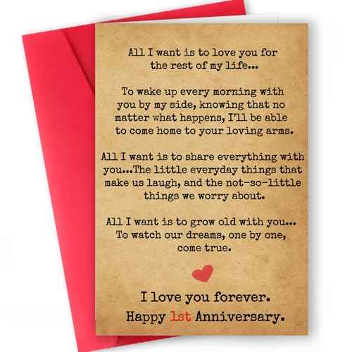 Romantic 1 Year Anniversary Card and Gift Ideas for Boyfriend, Girlfriend, Husband, Wife, Men & Women ? 1st Year ¡°Love Letter¡± Vintage Style ? Heartfelt Present for First Anniversary