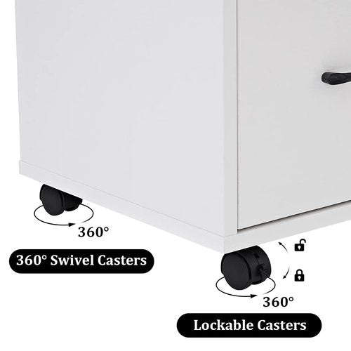 3 Drawer File Cabinets, Mobile Lateral Printer Stand with Open Shelf, Rolling Filing Cabinet with Wheels Home Office Organization and Storage (White)