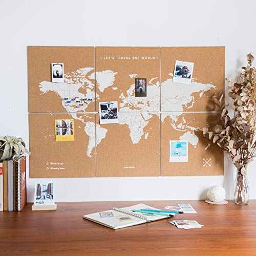 Push Pin Travel Map Kit Includes: Cork World Travel Map, World Flags, Monument and Food Stickers, for Travelers (White, L (17.7 x 23.6 inches)) (White, Puzzle XL Premium)