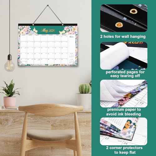 2026 Desk Calendar - Desk Calendar 2026, Jan 2026 - Dec 2026, 12 Months Calendar 2026, 17" x 12", Desktop/Wall Monthly Calendar for Home School, or Office - Floral Pattern