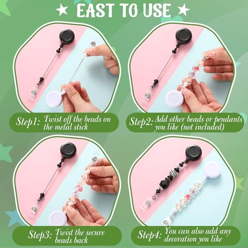 Sayglossy 100 Pcs Beadable Badge Reel Retractable Clips Holder for Beads Bulk Blank Bar ID Name Badge Reels with Belt Clip Beadable Items Jewelry DIY Gift for Nurse Teacher Office Supplies