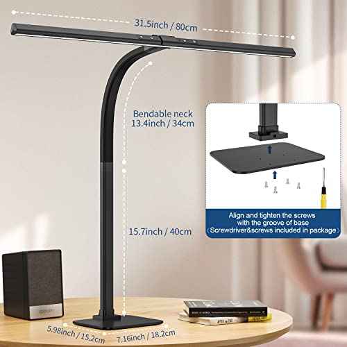 KableRika Desk Lamp, 24W Brightest LED Desk Lamp For Home Office, 31.5" Wide Dimmable Architect Task Lamp With Base,Eye Protection Modern Tall Desk Light For Workbench Office Lighting Computer Working