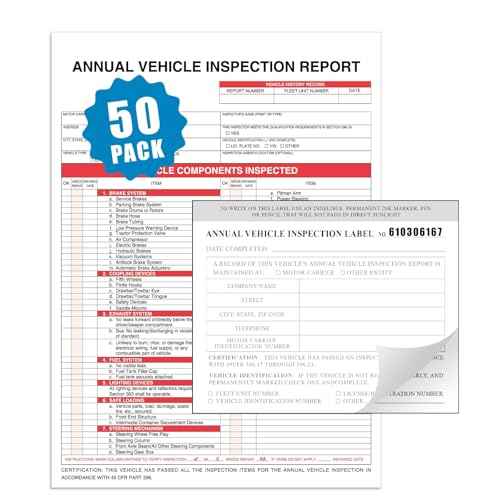 50 Pack Inspection Forms and Stickers. 3-Ply Carbonless Annual Vehicle Inspection Report (8.5" x 11.75") with 2-Ply Vinyl White Interior fmcsa Annual Inspection Sticker(5"x4")