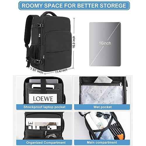 Beraliy Travel Backpack for Men Women, Lightweight Personal Item Trave Bag for Airlines, Carry On Backpack with USB Charging Port, Durable Laptop Backpack, College Weekender Work Daypack, Black