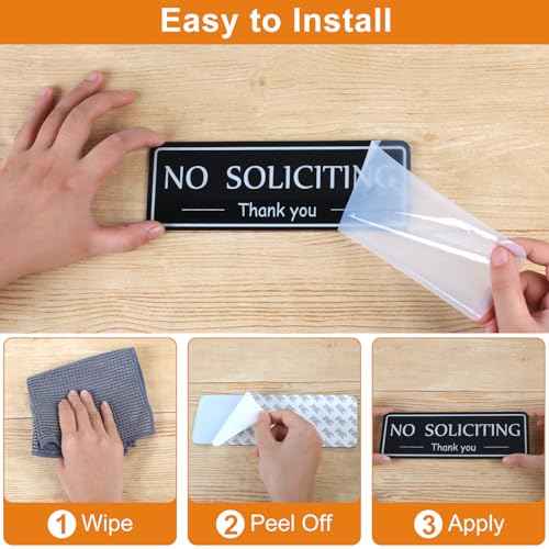 2 Pack No Soliciting Sign for House, Strong Self-Adhesive No Solicitation Signs, 7.9"x2.8" Thick Acrylic, Weatherproof and Sturdy Sign for Front Door, Home, Office, Wall, Keep Solicitors Away