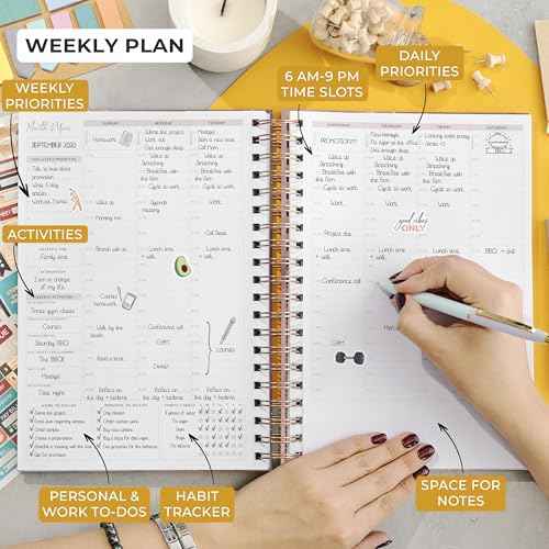 PLANBERRY Large Hourly Schedule Planner Premium ? Undated Organizer for Productivity, Time Management & Budget, 8x10.4¡È (Rose Gold)