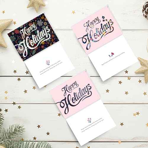 easykart labels 54 Happy Holidays Cards with Envelopes, 7.25 x 5.5 Merry Christmas New Year Wishes Cards with Seal Stickers For Friends, Family and loved Ones