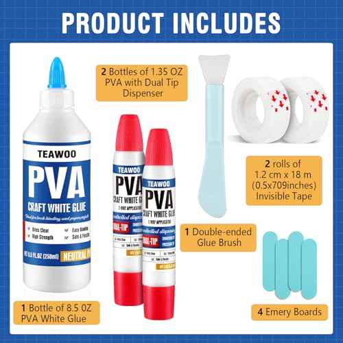 Book Repair & Binding Glue Kit ? 8.5 Oz + 2¡¿1.35 Oz Acid-Free PVA Adhesive ? Neutral pH, Dries Clear & Flexible for Books, Crafts, Collages & Paper Art, Used for Bookbinding and Book Repair