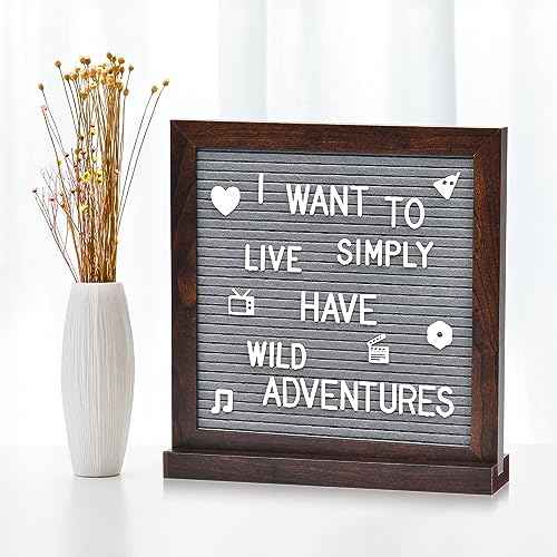 Double Sided Felt Letter Board with 670 Letters, Numbers & Symbols - 10 x 10 inch Changeable Message Board with Wooden Base (Black & Gray)