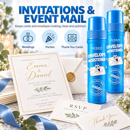 VICBTZT Envelope Moistener with Adhesive - Bulk 4-Pack for Mailing & Invitations