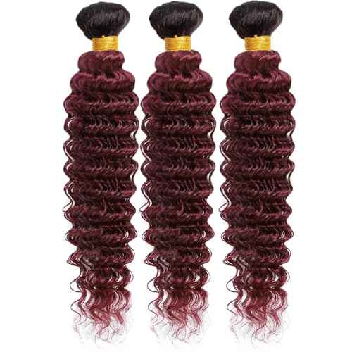 24 26 28 inch 1b99j Burgundy Bundles Human Hair Burgundy Deep Wave Bundles Double Weft Human Hair Bundles Two Tone Black To Wine Red Deep Wave Unprocessed Brazilian Hair Extensions