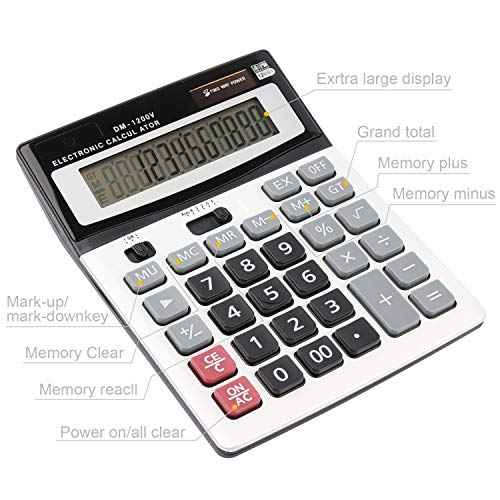 Large Electronic Calculator Counter Solar & Battery Power 12 Digit Display Multi-Functional Big Button for Business Office School Calculating (1 x Calculator)