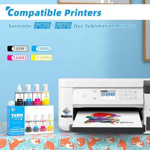 F570 Sublimation Ink, T49M Sublimation Ink Refill Bottles for EPSON SureColor SC F570 F170 Dye Sub Printers - Black, Cyan, Magenta, Yellow - 140ml/bottle