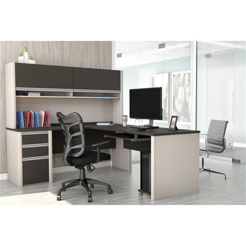 BOWERY HILL Modern Wood 5 Piece L-Shaped Computer Desk with Hutch in Slate Gray