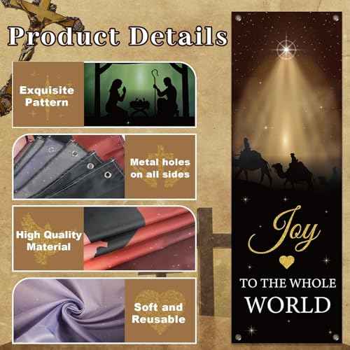 4Pcs Welcome Religious Christmas Banners for Church Sanctuary Wall - Hanging Backdrop Nativity Scene Banner Scripture - Holiday Porch Signs for School Nativity Decor