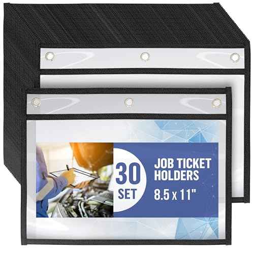 30 Pack Horizontal Job Ticket Holders 8.5x11 - Landscape Shop Ticket Holders 8 1/2 x 11 - Work Order Plastic Sleeves for Documents - Dry Erase Pocket Sleeve - Dry Erase Sleeves Clear Pocket Sleeve