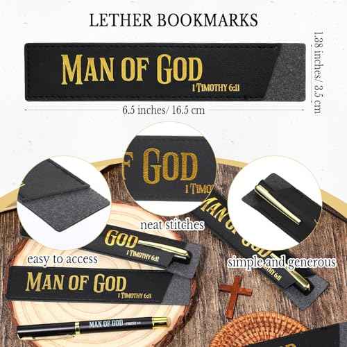 Spakon 40 Sets Fathers Day Christian Gifts Bulk Man of God Pen for Men Bible Verse Pens with Leather Pen Holder Sleeve Faith Based Gifts Baptism Church Party Favor for Dad Pastor