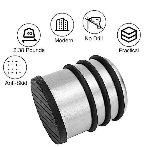 ZOENHOU 3 PCS Heavy Duty Door Stopper, 2.38 Lb No Drill Premium Stainless Steel Round Door Stops with Anti-Skid Silicone Treads, for Door Stopping