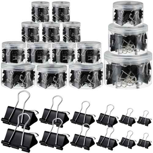 Yexiya 640 Pcs Binder Clips Paper Clamps Assorted Sizes Black, Metal Paper Binder Clips Combination Black Binding Paperwork Clamp Bulk 6 Sizes with Box School Teachers Office Supplies