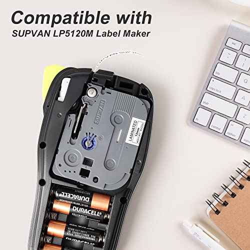 SUPVAN LP5120M Continous Label Maker Tape Adapted Label Print Paper 8 Packs Size 0.47in x 13.12ft Thermal Laminated Waterproof Self-Adhesive Multipurpose Labeling Tape Replacement£¬Black on White