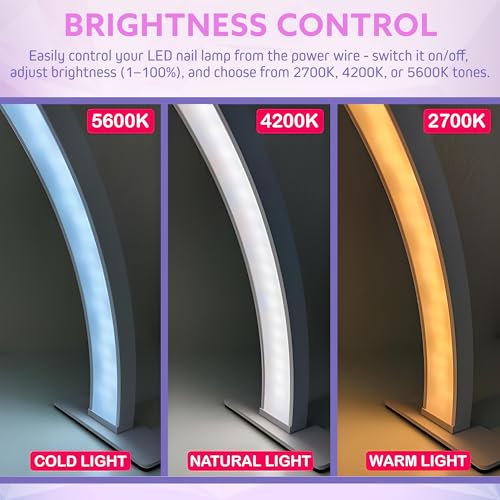 Half Moon Light for Nail Desk, ? 2000 Lumen Half Moon Aluminum Table Lamp Nail Desk Lamp with Wire Controller & Remote, LED Brightness for Beauty Tattoo Crafts, Eyelash Makeup, Lash Tech Black