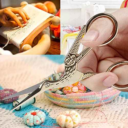 BIHRTC Small Craft 4.5Inch Embroidery Scissors with Artificial Leather Cover Stainless Steel Tip Bird Stork Scissors Shears for Sewing Crochet Embroidery Paper Art Work