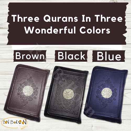3 Pcs Complete Quran Qur'an Quraan Koran Quran Mushaf - Al Quran Al - Kareem (Arabic Only) Holy Quran Size 5.2" X 3.8" Pocket Size in Arabic Leather Cover & Zippered Case