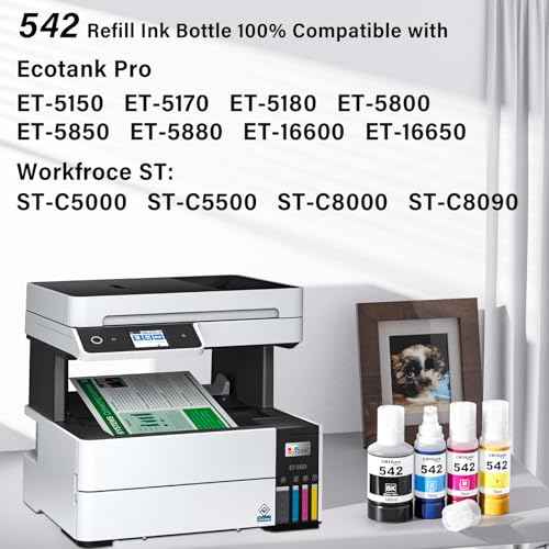 542 Ink Refill Bottles 4 Pack Compatible for Epson Ecotank ET-5850 ET-5150 ET-5800 ET-5180 ET-16600 ET-5170 ET-5880 ET-16650 ST-C8000 ST-C8090 Printer, T542 Pigment Ink Refill Bottles