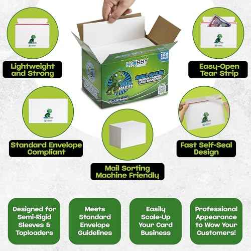 100 Pack Shell Mailer Trading Card Envelopes by Hobby Armor, 7" x 4.35" Trading Card Mailers for Shipping, Perfect Sized Shipping Envelope for Mailing Semi-Rigid and Toploaders, Protector Supplies