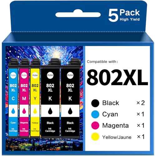 802XL Ink Cartridges for Epson Printer Remanufactured for Epson 802 802XL Ink Cartridges Combo Pack for Workforce Pro WF-4730 WF-4720 WF-4734 WF-4740 EC-4020 EC-4030 Pinter (5 Pack)