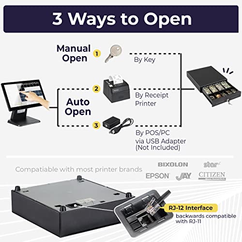 Volcora 13-Inch Electronic Cash Register Drawer Black with 4 Bill & 5 Coin Trays