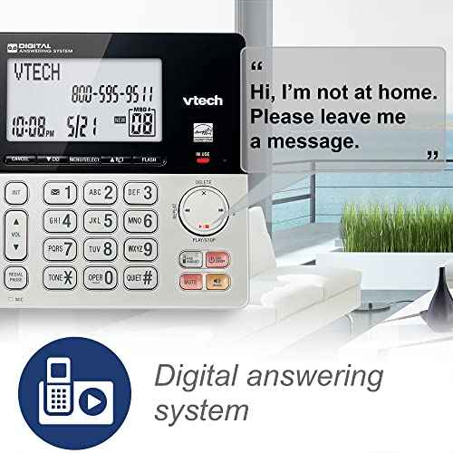 VTech VG208 DECT 6.0 Corded/Cordless Phone for Home with Answering Machine, Call Blocking, Caller ID, Large Backlit Display, Duplex Speakerphone, Intercom, Line-Power(Silver/Black)