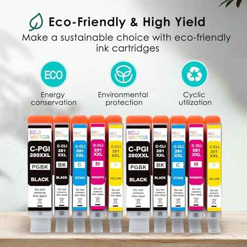 10 Pack 280 281 XXL Ink Cartridges Replacement for Canon 280XL 281XL Ink Cartridges PGI-280XXL CLI-281XXL for TR8620a TR8520 TR8620 TR8600 TR7520 TS6120 TS6220 TS9120 TS6320 TS8220 Printers