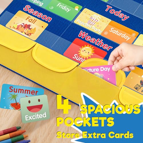 Blue Classroom Calendar Pocket Chart for Elementary with 144 Colorful Cards