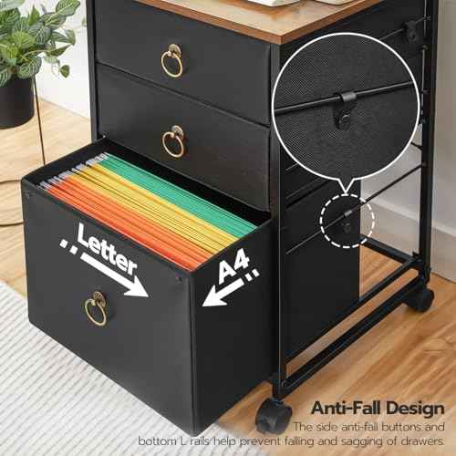 HOOBRO 3-Drawer Mobile File Cabinet, Vertical Filing Cabinet, Under Desk Storage Drawers for Home Office, Rolling Printer Stand, A4/Letter-Sized, Nonwovens Drawer, Rustic Brown and Black BFK30WJ01