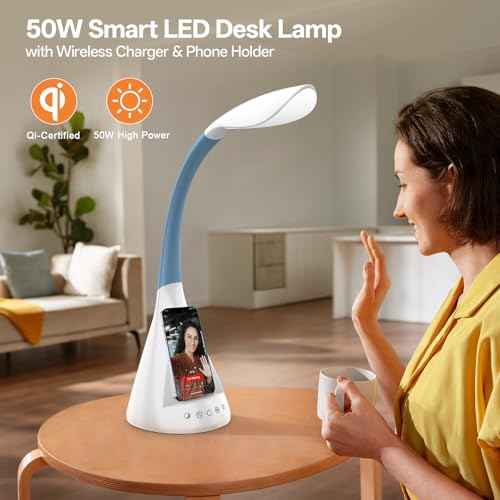 LED Touch Screen Control Desk Lamp, 50 Watt Smart Wireless Fast Charging, 360¡Æ Gooseneck Adjustment, 9Amplified Lighting Modes, 5 RGB Scents, Home Office, Reading, Architects Task Lamps