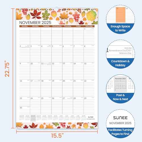 SUNEE 2026 Wall Calendar Large 22.75"x15.5", 21 Month Calendar from October 2025 to June 2027, Vertical Extra Large Monthly Calendar 2026 for Wall, Seasons Color