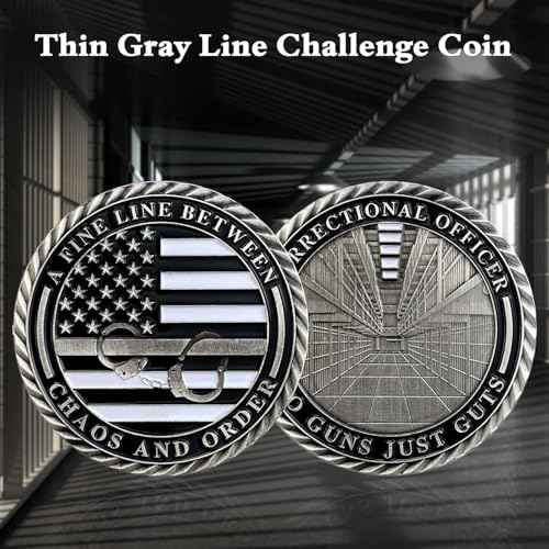 10Pcs Thin Gray Line Coin, Correctional Officer Silver Challenge Coins Honor Correctional Officers Gray Prison Police Coin Law Enforcement Appreciation Gifts