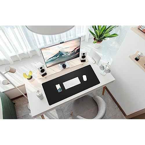 Leather Desk Pad Protector, Office Desk Mat, Large Mouse Pad,Cork Desk Mat, Laptop Desk Pad, Waterproof Desk Writing Pad for Office and Home (35in*17in, Black)