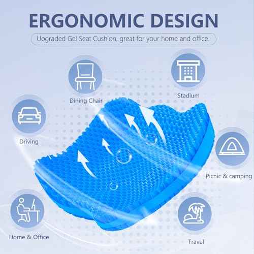 Thicken 19.7in Seat Cushion Gel, Large Cooling Seat Cushion for Long Sitting, Cushion for Wheelchair, Pressure Relief Cushion Seat for Office Chair, Chair Seat Pads for Car Desk Chair Kayak Stadium